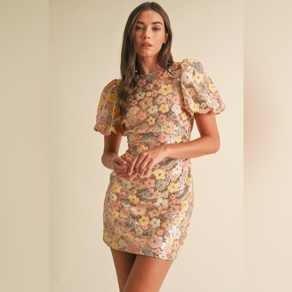 Elegant Floral Sequin Mini Dress